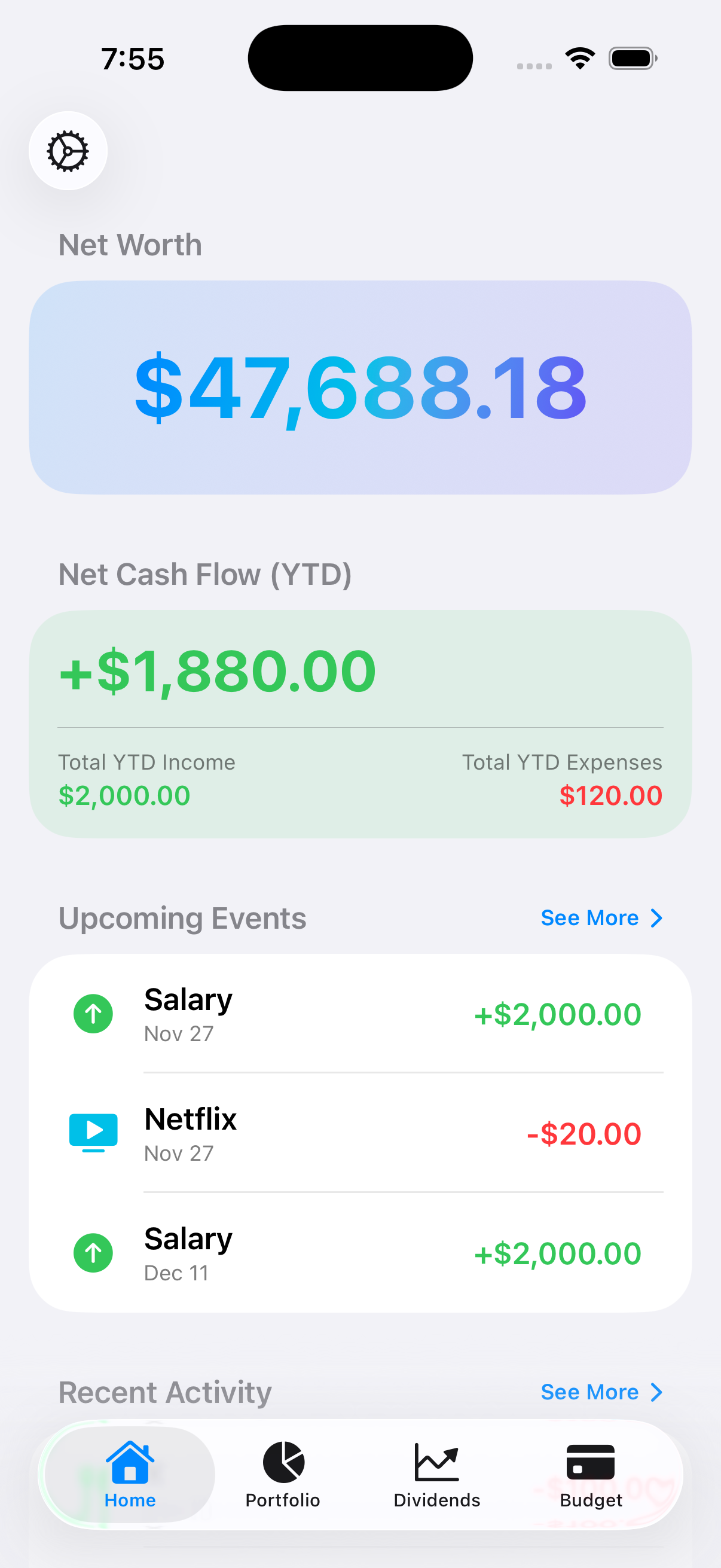 Net Worth Screen